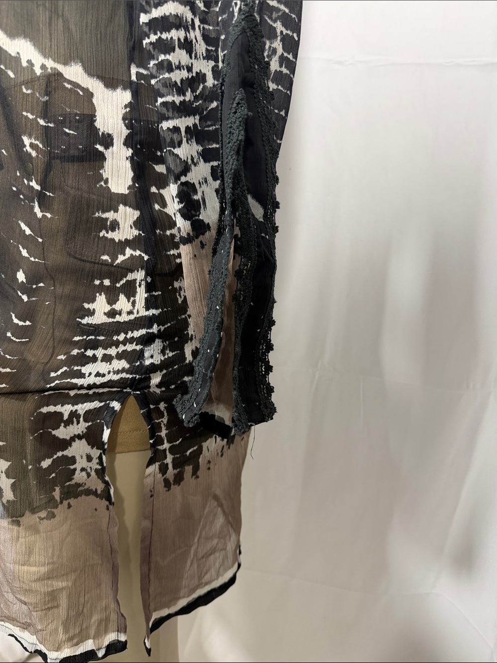 Sheer Tie-Dye Tunic Dress in Black, White & Taupe - Picture 4 of 6